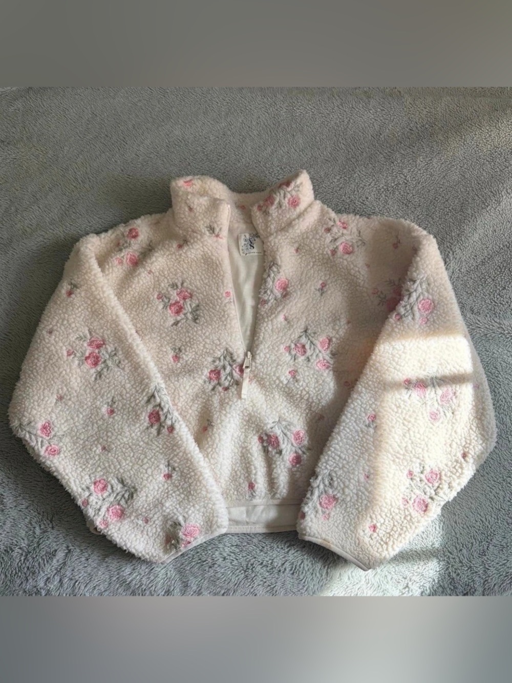 ALTAR'D STATE Floral Fleece Jacket Cream & Pink Small